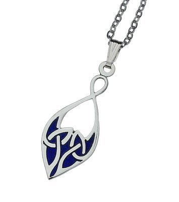 Enamel Rhodium Plated Blue Celtic Trinity Knot Chain Pendant​