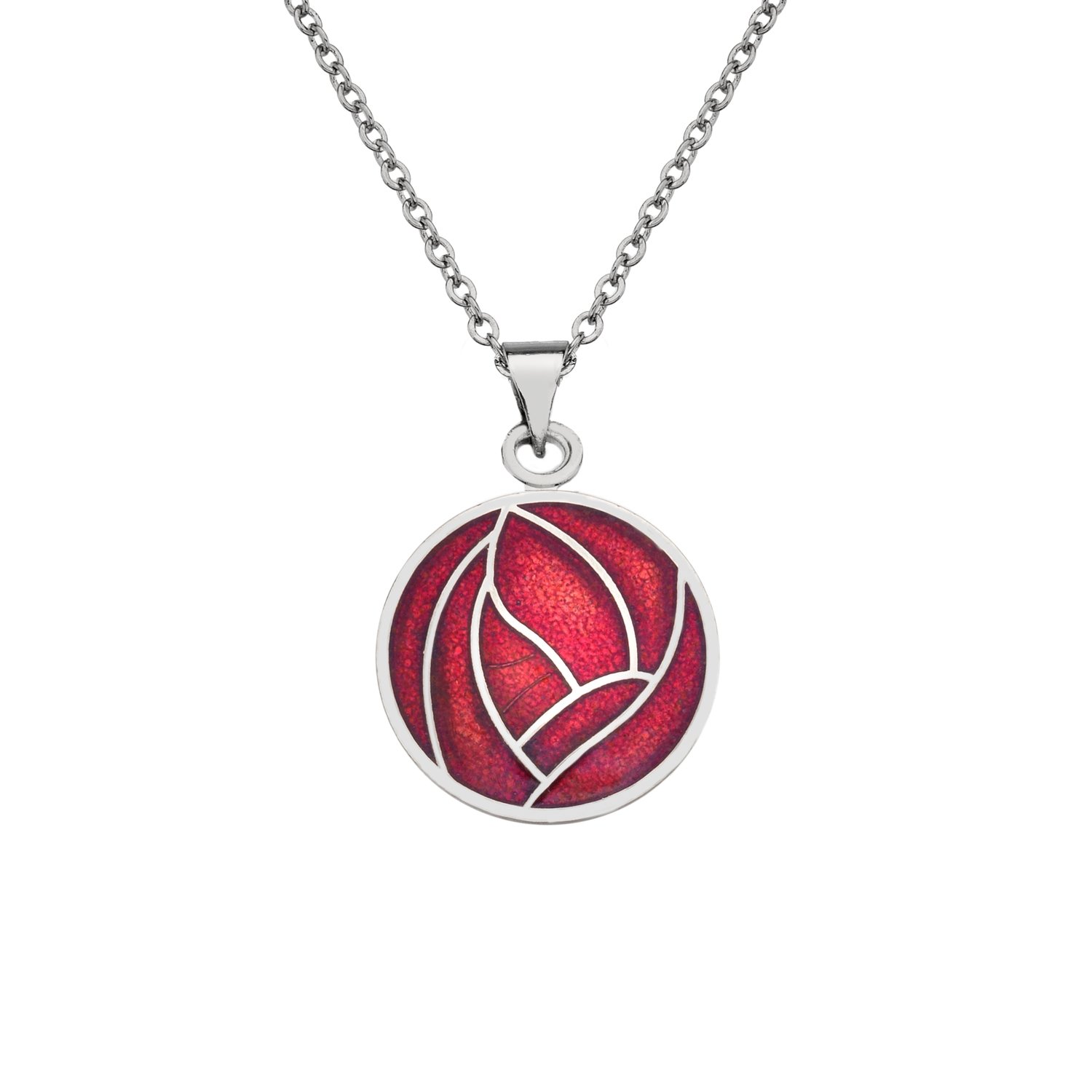 Enamel Rhodium Plated Celtic Mackintosh Red Rose Chain Pendant