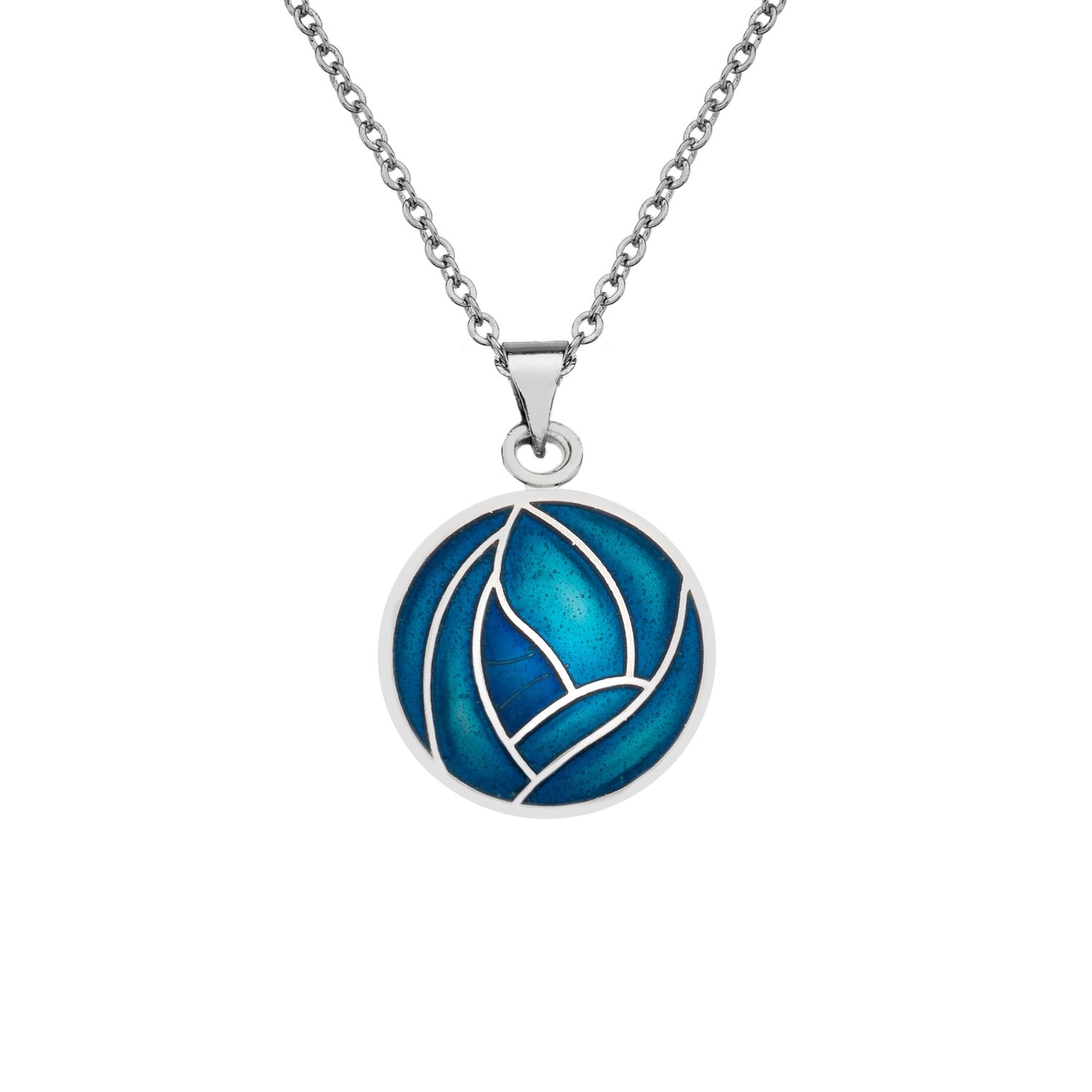 Enamel Rhodium Plated Celtic Mackintosh Teal Rose Chain Pendant