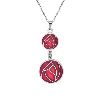 2nd Generation Enamel Rhodium Plated Celtic Double Drop Mackintosh Red Rose Chain Pendant