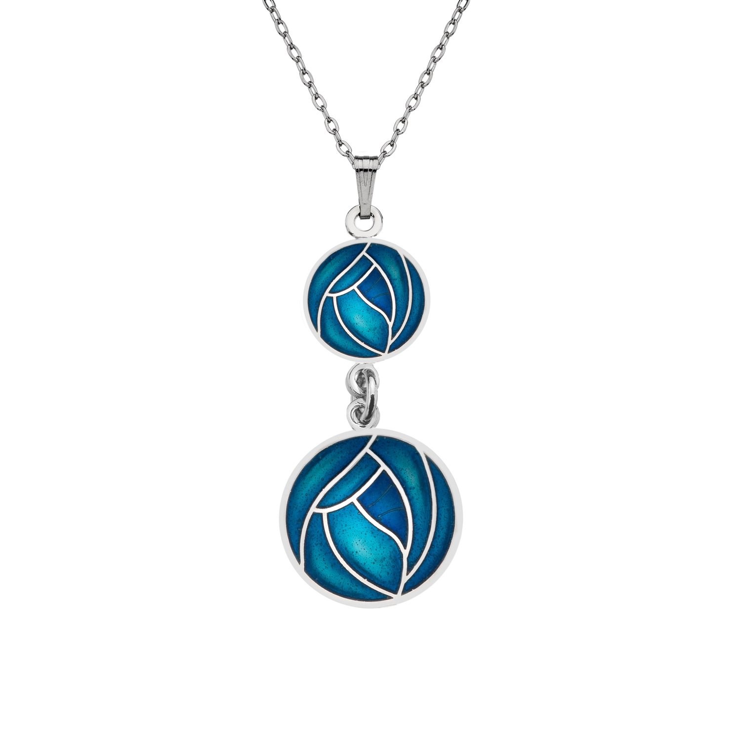 2nd Generation Enamel Rhodium Plated Celtic Double Drop Mackintosh Teal Rose Chain Pendant
