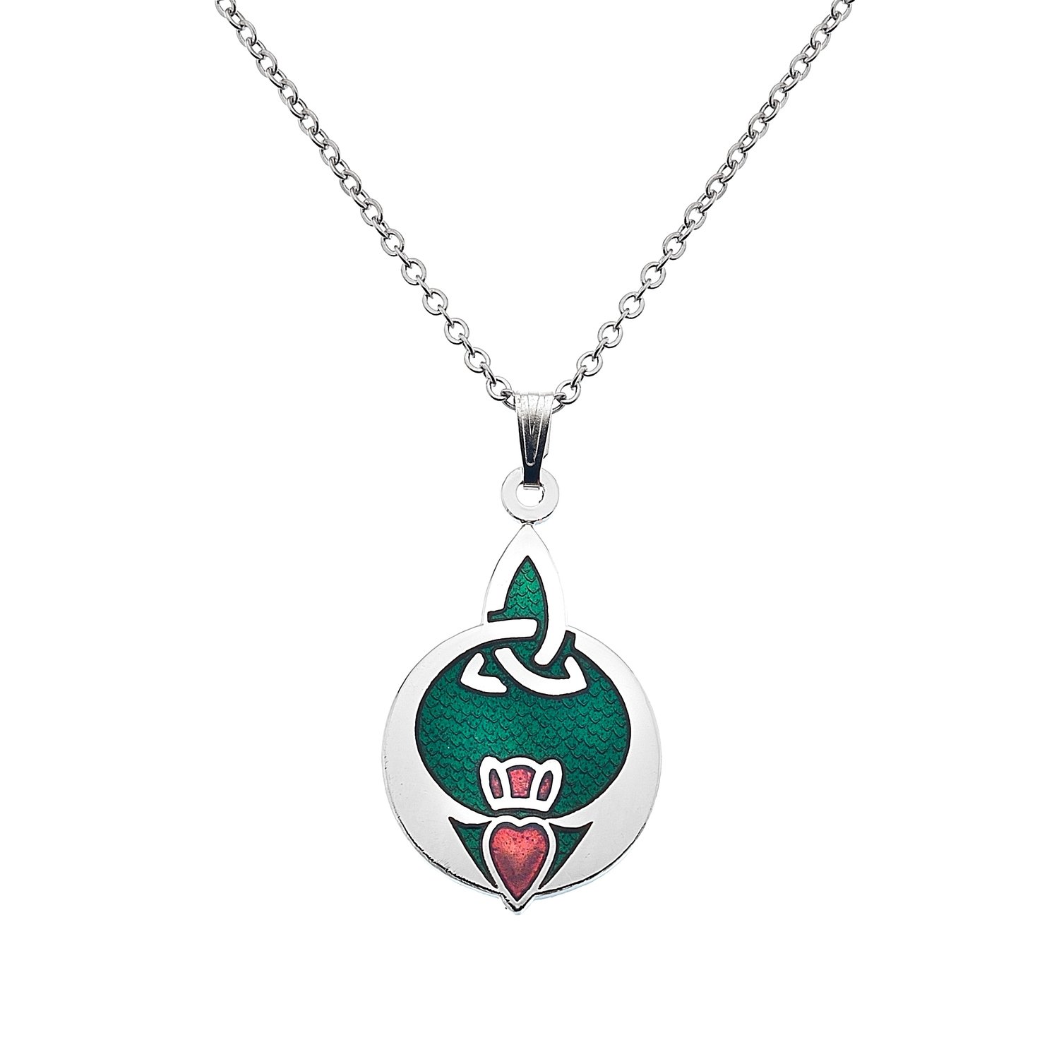 Enamel Rhodium Plated Celtic Claddagh Chain Pendant