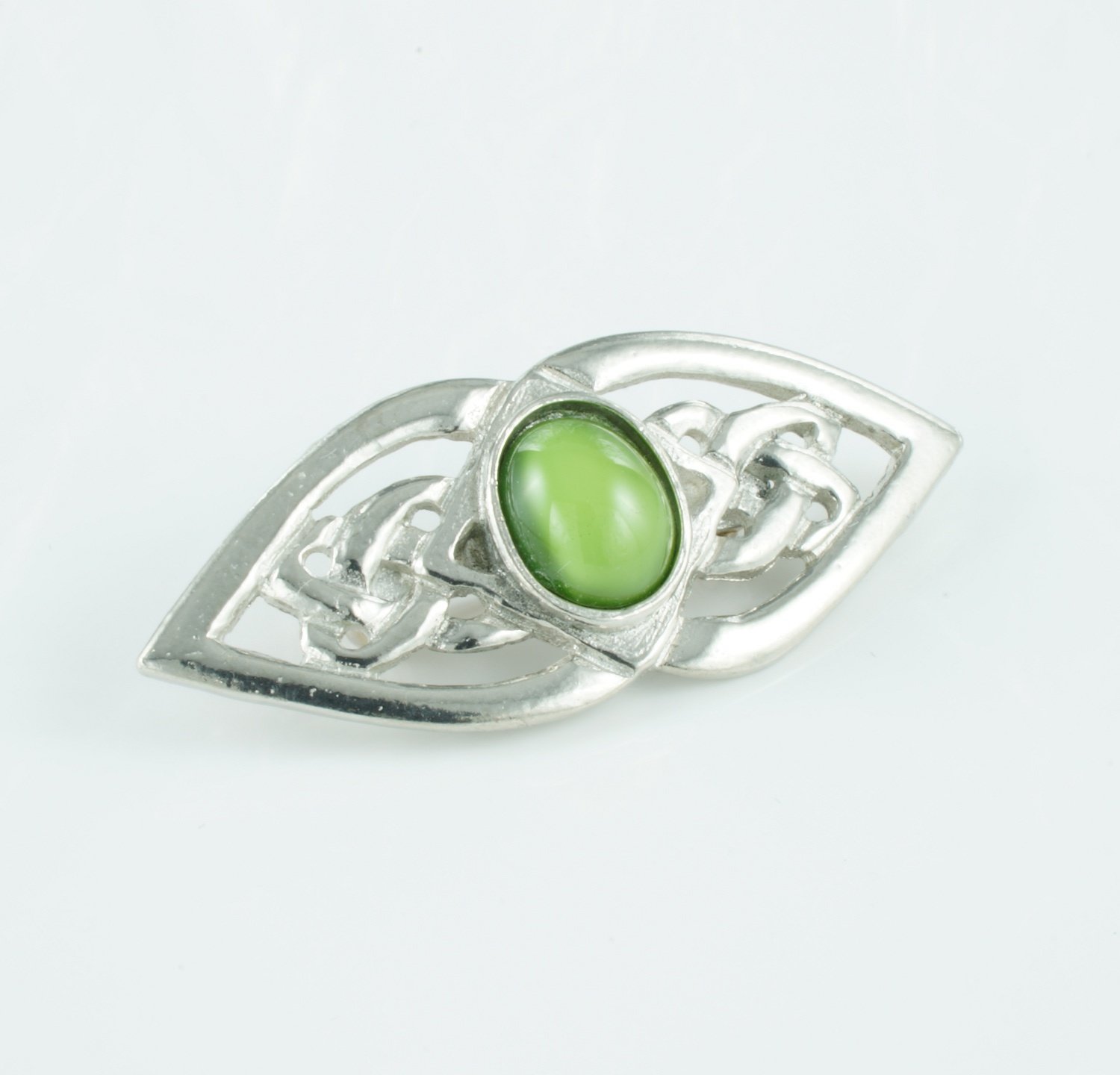 Celtic Double Knot Green Moonstone Handmade Pewter Brooch