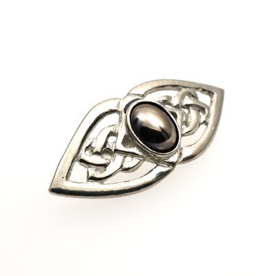 Celtic Double Knot Hematite Moonstone Handmade Pewter Brooch Celtic Double Knot Hematite Moonstone Handmade Pewter Brooch