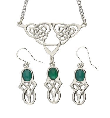 Celtic Knotwork Green Onyx Gemstone Handmade Pewter Necklace Set Celtic Knotwork Green Onyx Gemstone Handmade Pewter Necklace Set