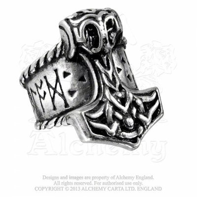 Alchemy Viking Mjolnir Thor's Runehammer Pewter Ring