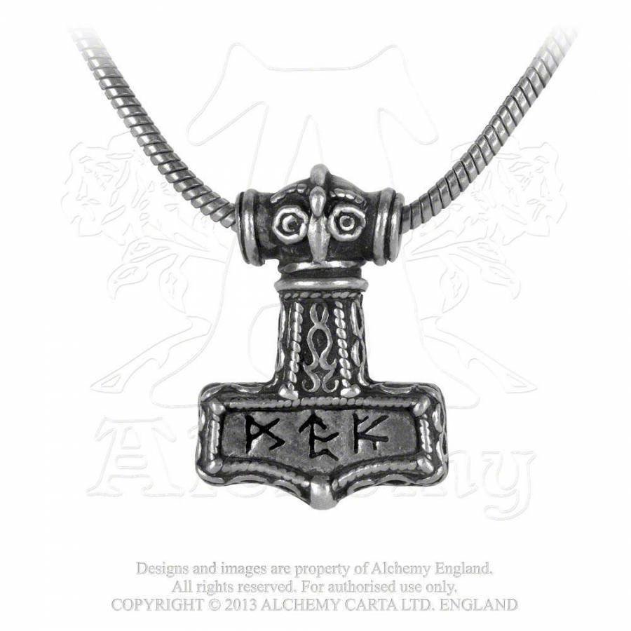 Alchemy Bind Rune Scandinavian Thor&#39;s Hammer Pewter Chain Pendant