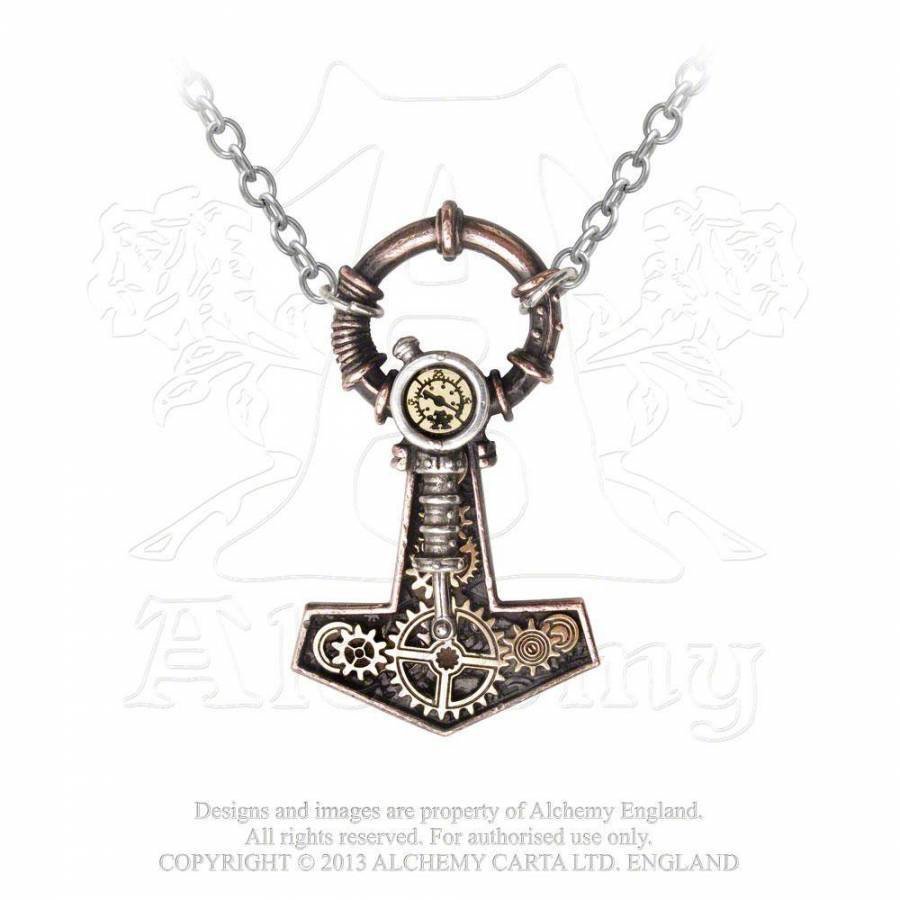 Alchemy Viking Mjolnir Steam Thor Hammer Pewter Chain Pendant