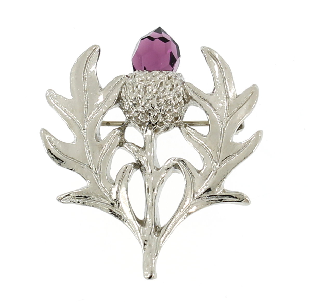 Thistle With Amethyst Crystal Handmade Pewter Brooch
