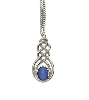 Celtic Interlace Knots Handmade Pewter Chain Pendant with Blue Moonstone
