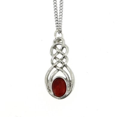 Celtic Interlace Knots Handmade Pewter Chain Pendant with Carnelian Gemstone