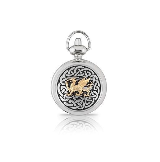 Two-Tone Celtic Welsh Dragon Pewter Mechanical (Hand Winding) Handmade Pocket Watch