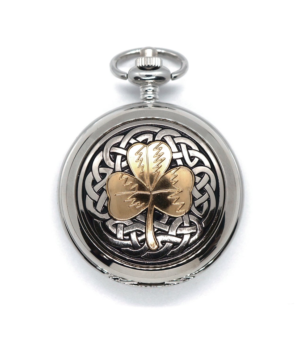 Celtic Shamrock Pewter Mechanical (Hand Winding) Handmade Pocket Watch