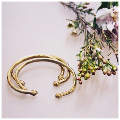Handmade Casted Triple Brass Cuff Bracelet Set with Spear ends