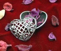 Celtic Heart Shaped Handmade Pewter Pomander with Satin Ribbon