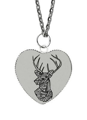 Stag Abstract Silver Plated Heart Shaped Hand drawn Chain Pendant #2