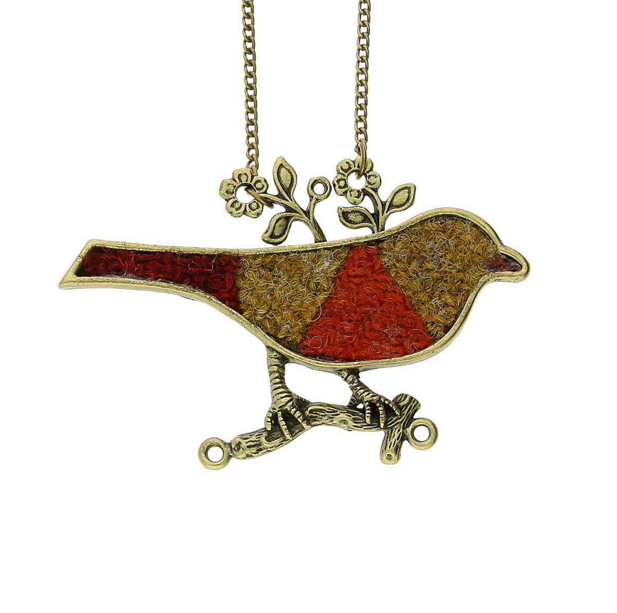 Patterned Bird Harris Tweed Hebrides Bronze Tone Chain Pendant