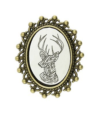 Stag Abstract Antique Finish Oval Shaped Hand drawn Brooch
