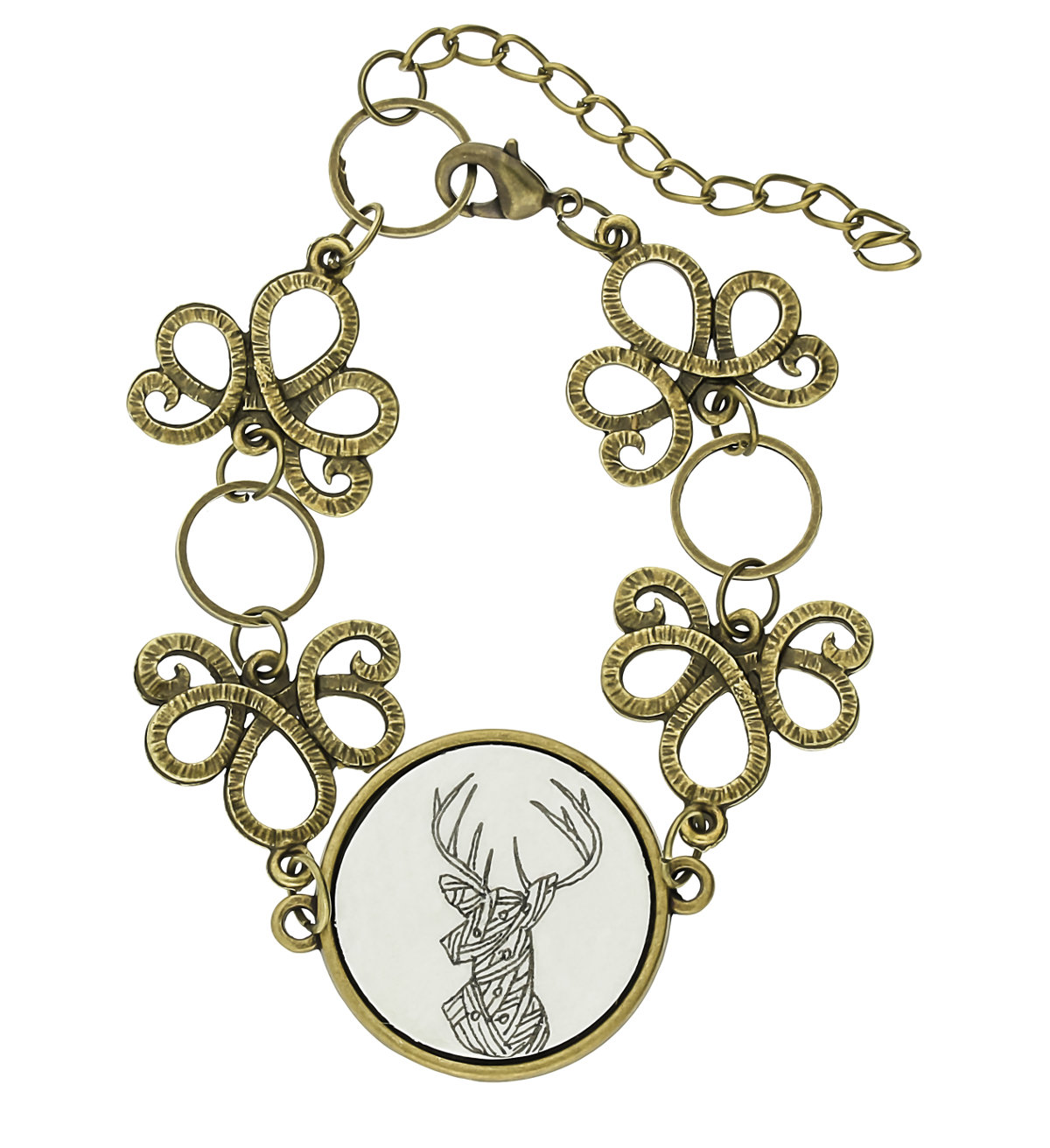 Stag Abstract Oval Shaped Antique Finish Hand drawn Bracelet