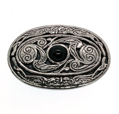 Celtic Lindisfarne Black Onyx Gemstone Handmade Pewter Brooch