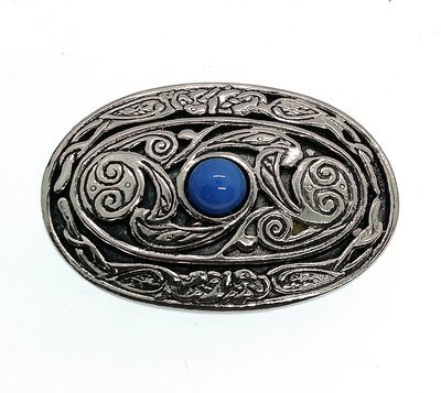 Celtic Lindisfarne Blue Moonstone Handmade Pewter Brooch