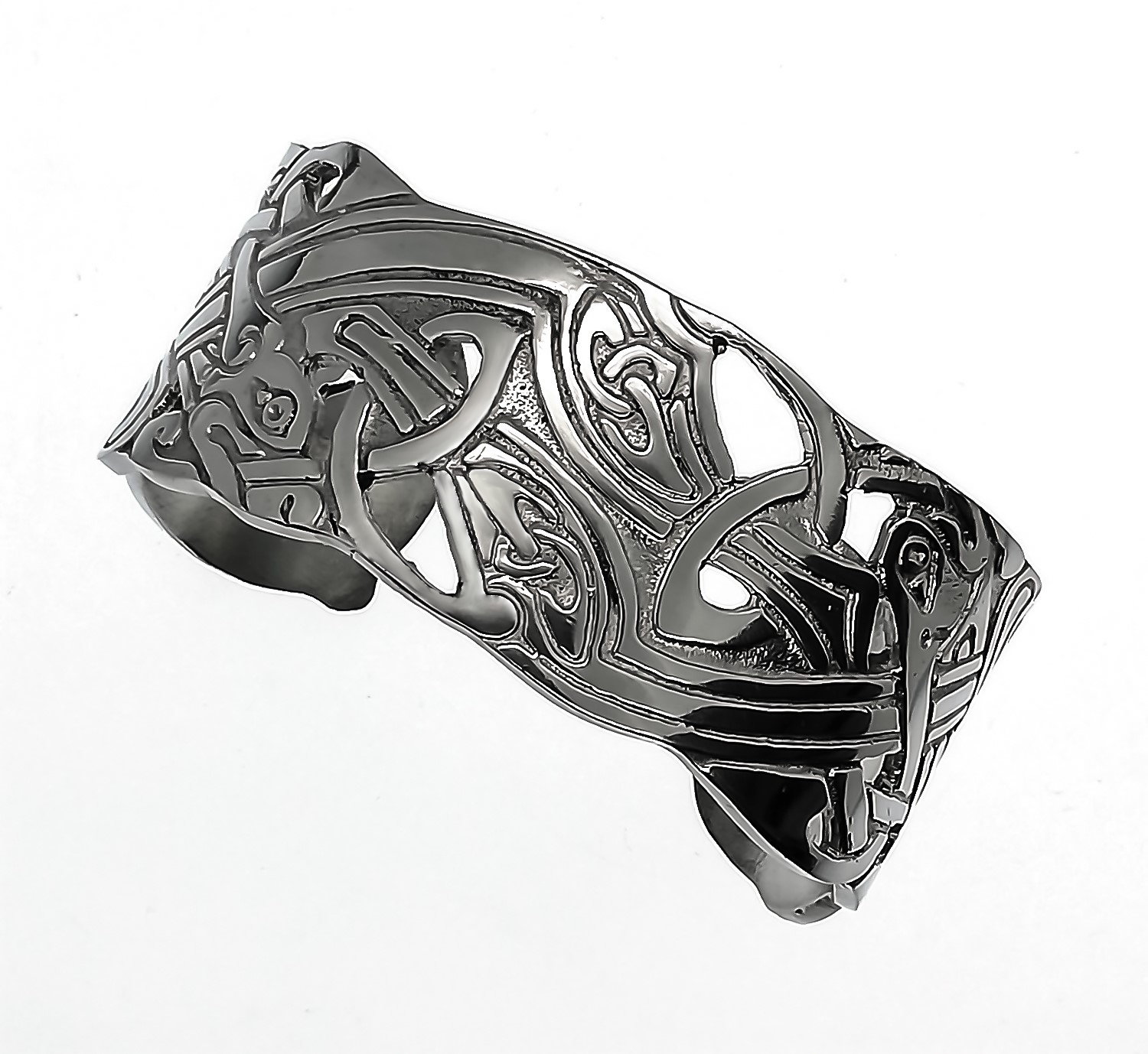 Celtic Hounds Silver Shine Finish Handmade Pewter Cuff Bracelet