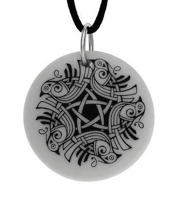 Celtic Birds Round Handmade Porcelain Pendant