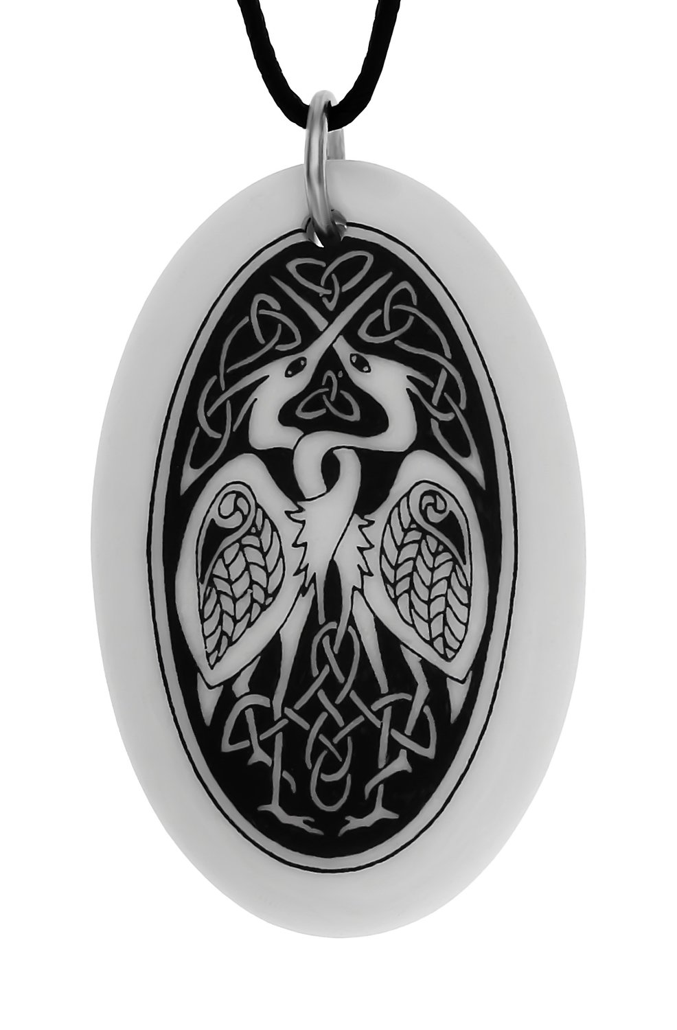Celtic Birds Oval Handmade Porcelain Pendant