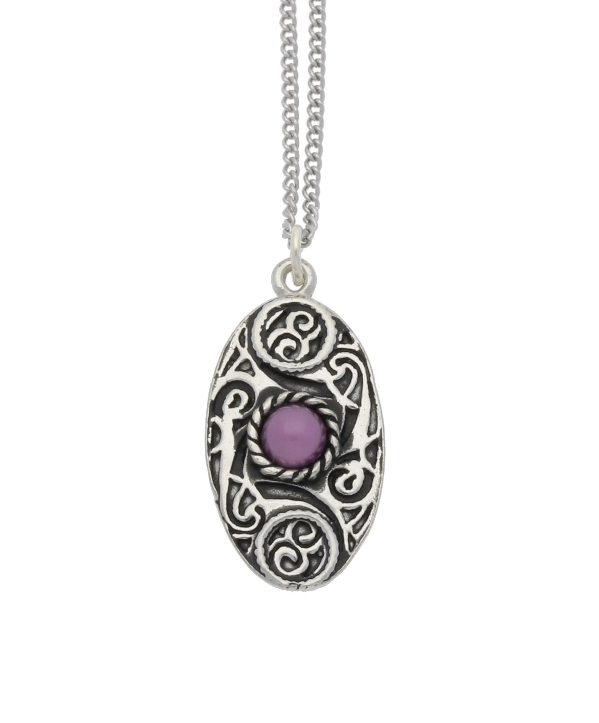 Celtic Design Oval Shaped Amethyst Moonstone Handmade Pewter Chain Pendant