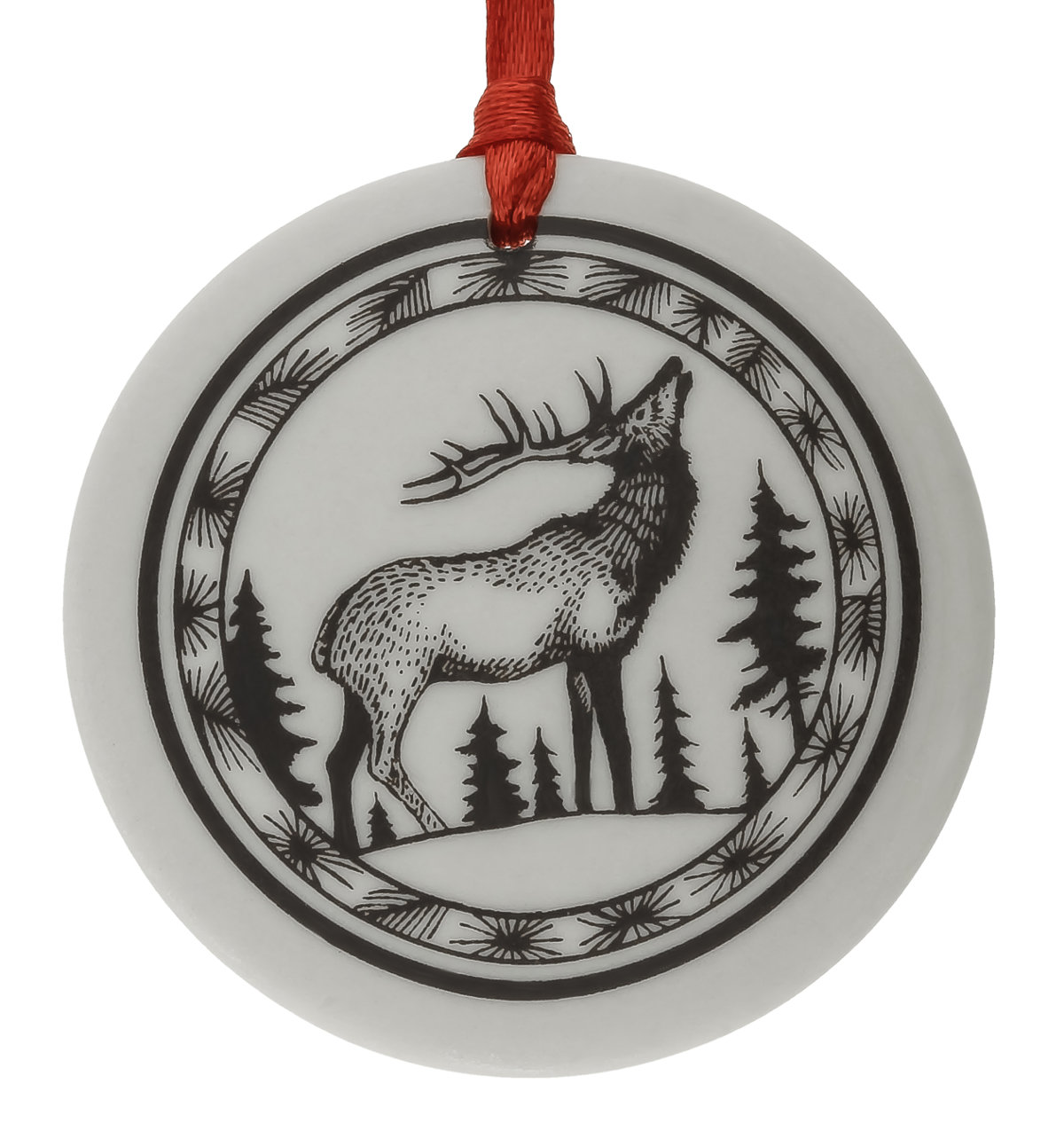 Elk Totem Round Handmade Porcelain Christmas Ornament