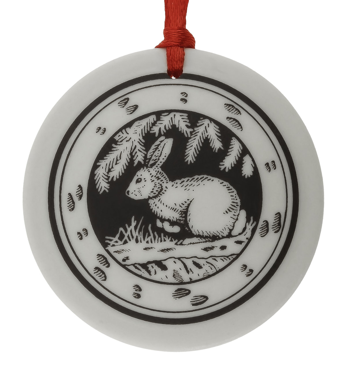 Eastern Cottontail Rabbit Totem Round Handmade Porcelain Christmas Ornament