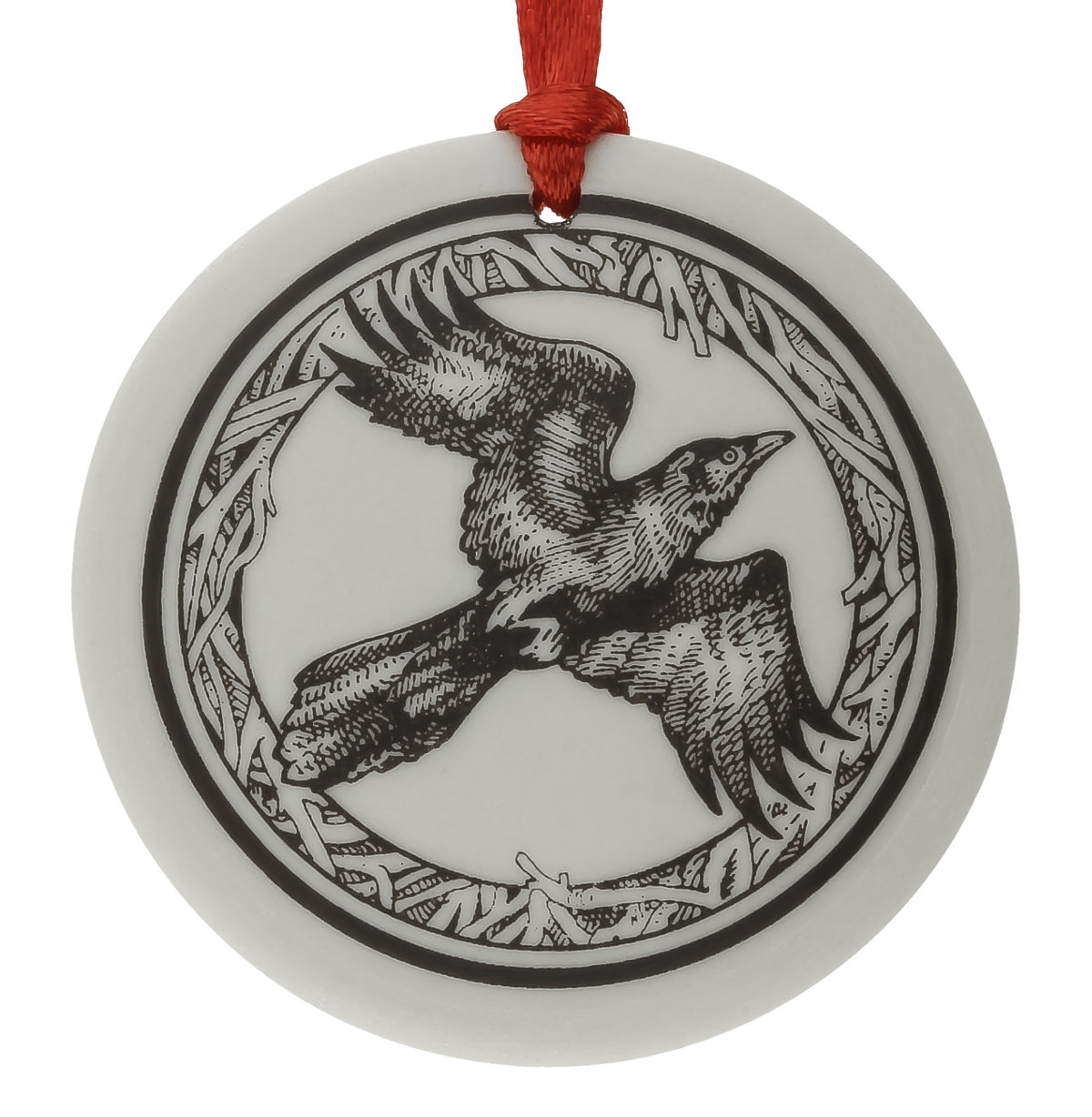 Raven Totem Round Handmade Porcelain Christmas Ornament