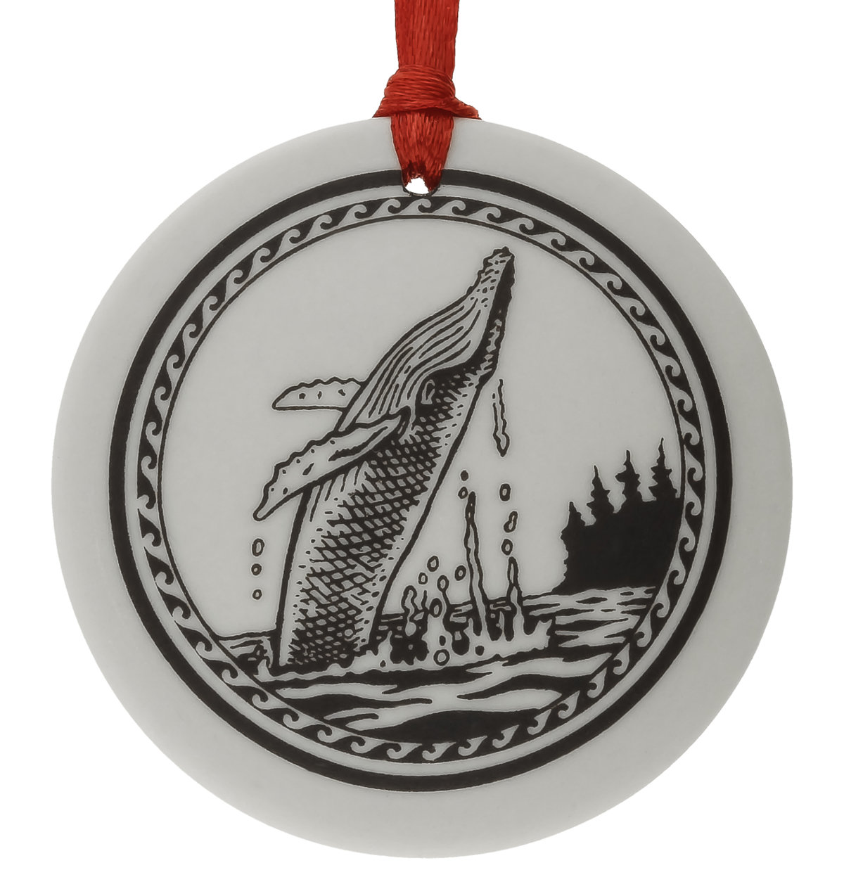 Humpback Whale Totem Round Handmade Porcelain Christmas Ornament