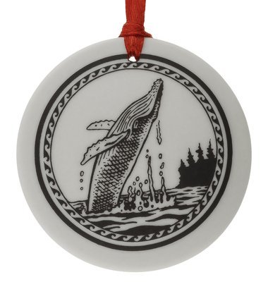 Humpback Whale Totem Round Handmade Porcelain Christmas Ornament