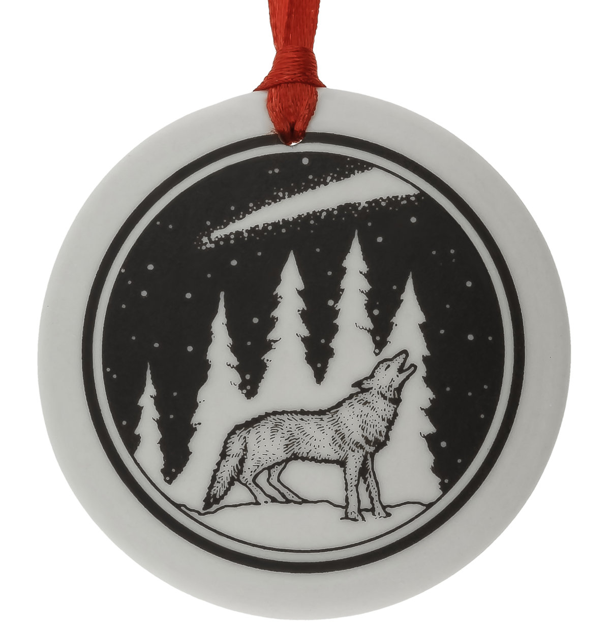 Gray Wolf Totem Round Handmade Porcelain Christmas Ornament
