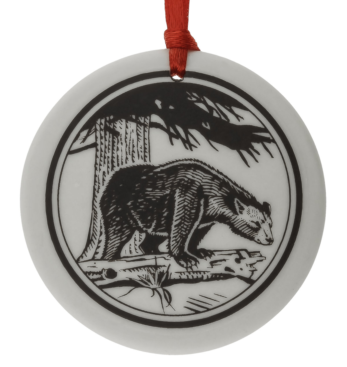 Black Bear Totem Round Handmade Porcelain Christmas Ornament