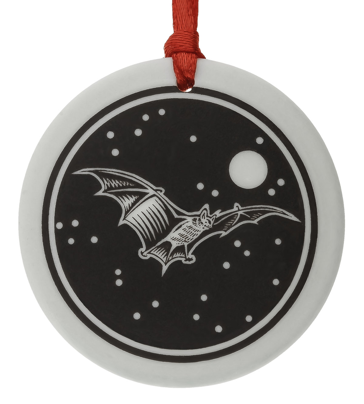 Little Brown Bat Totem Round Handmade Porcelain Christmas Ornament