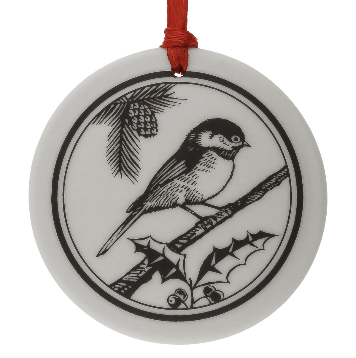 Chickadee Totem Round Handmade Porcelain Christmas Ornament