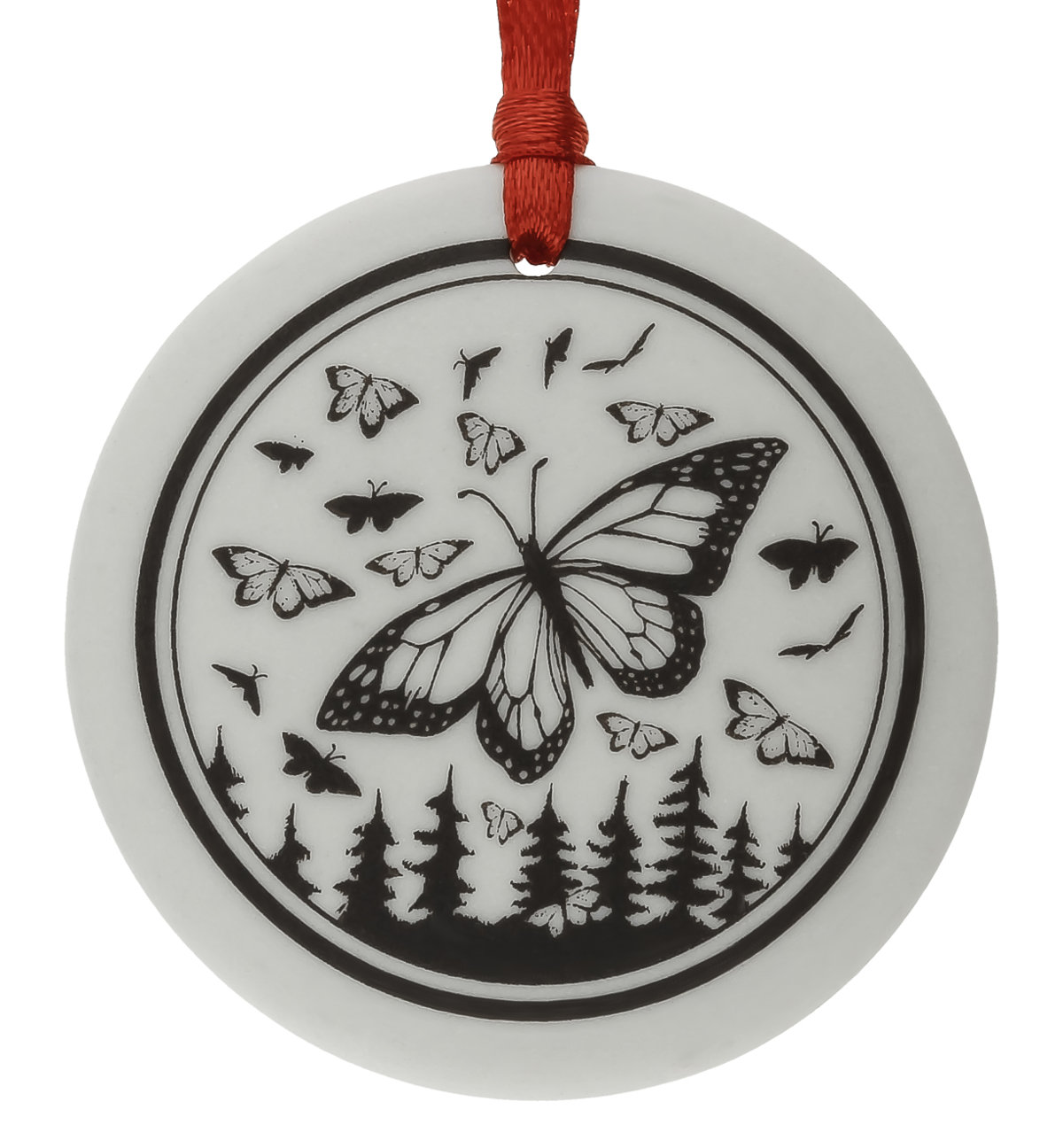 Monarch Butterfly Totem Round Handmade Porcelain Christmas Ornament