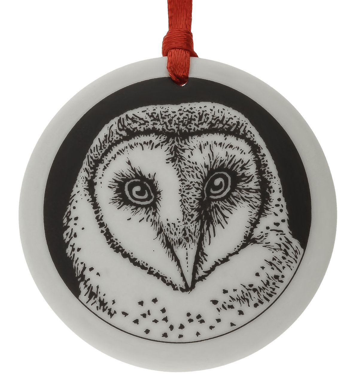 Barn Owl Totem Round Handmade Porcelain Christmas Ornament