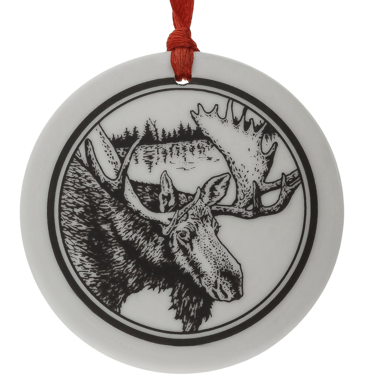 Moose Totem Round Handmade Porcelain Christmas Ornament