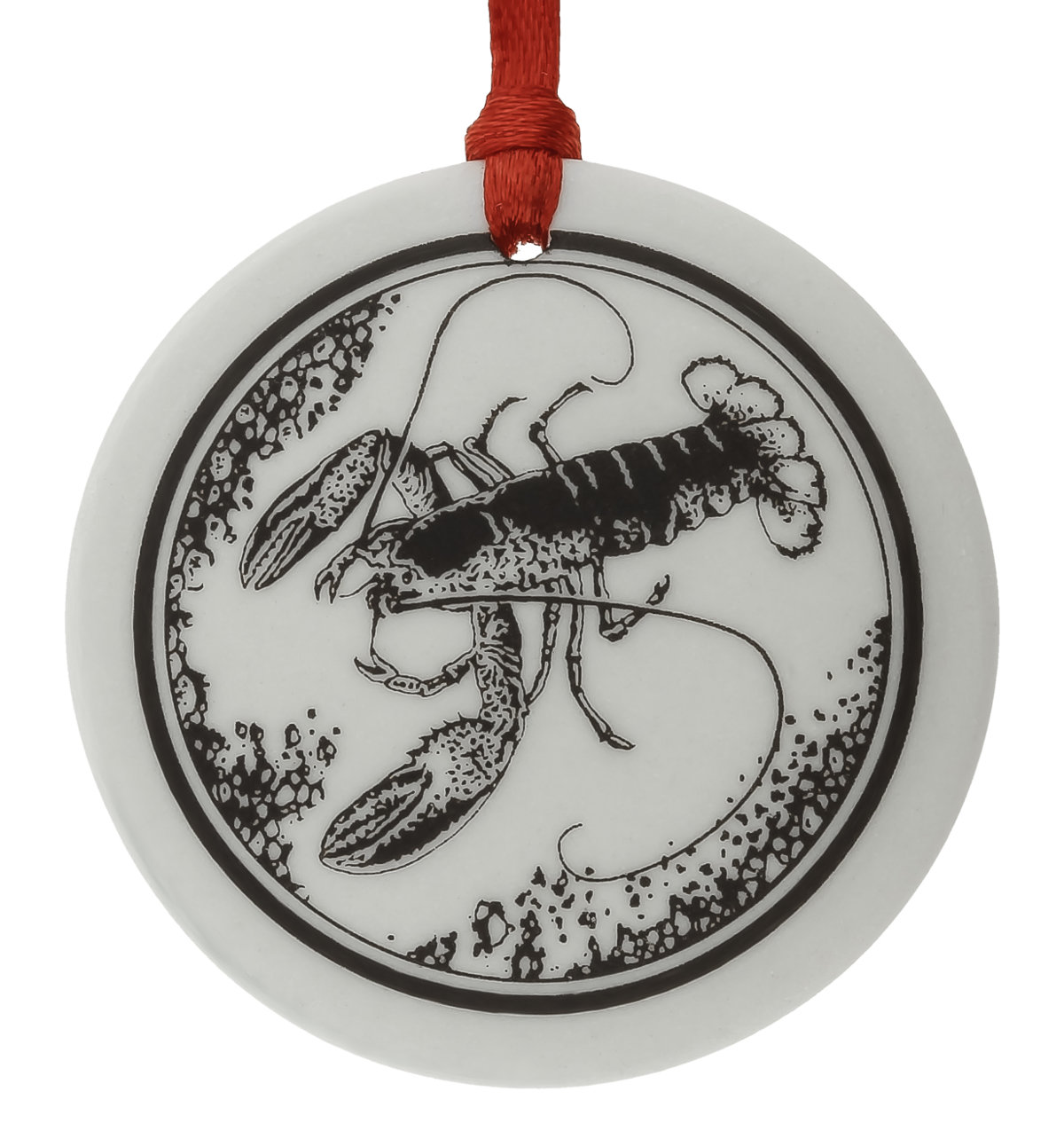 American Lobster Totem Round Handmade Porcelain Christmas Ornament