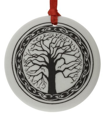 Celtic Sacred Tree of Life Round Handmade Porcelain Christmas Ornament