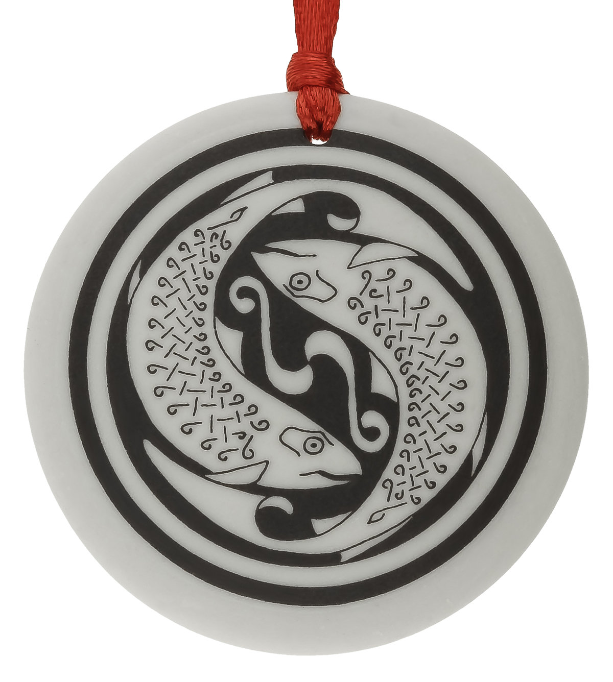 Celtic Fish Round Handmade Porcelain Christmas Ornament