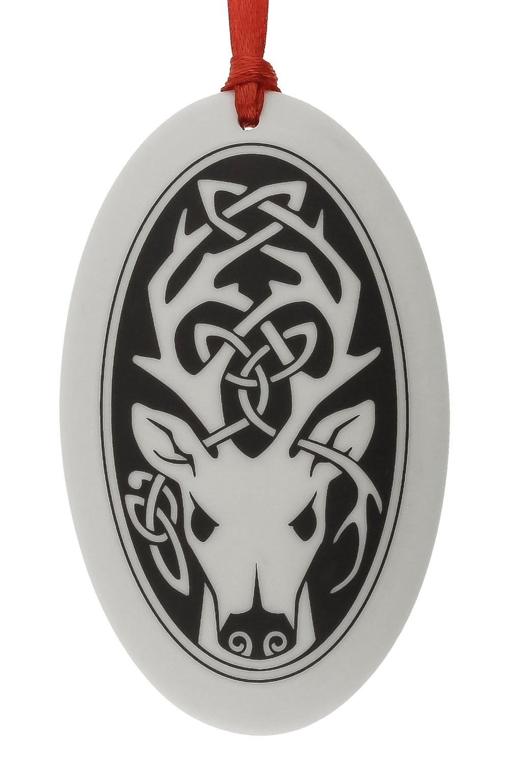Celtic Stag Oval Handmade Porcelain Christmas Ornament