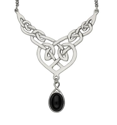 Celtic Love Knotwork Black Onyx Gemstone Handmade Pewter Drop Necklace