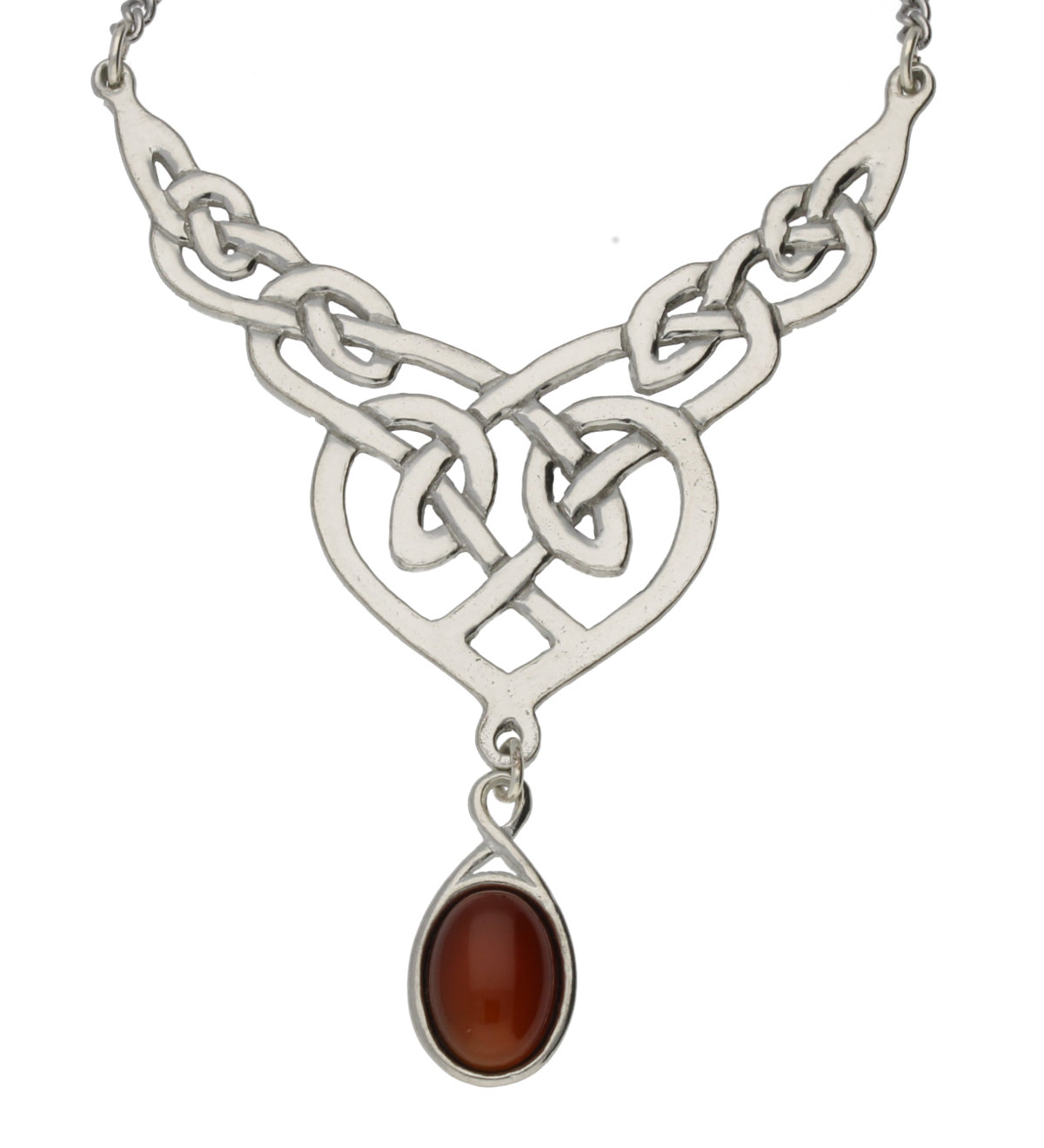Celtic Love Knotwork Carnelian Gemstone Handmade Pewter Drop Necklace
