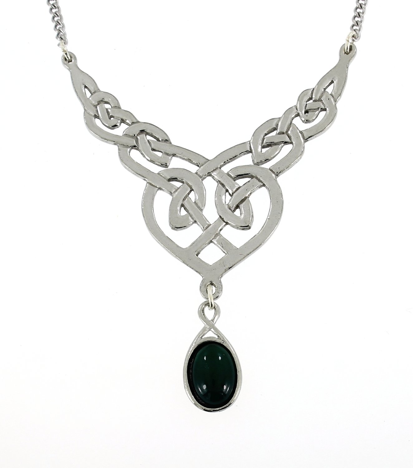 Celtic Love Knotwork Green Onyx Gemstone Handmade Pewter Drop Necklace
