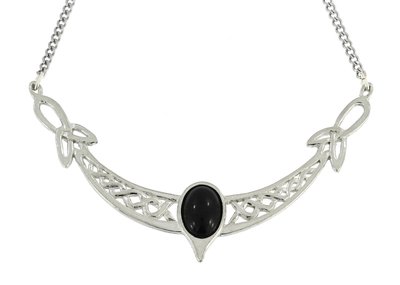 Celtic Triquetras Knotwork Black Onyx Gemstone Handmade Pewter Necklace