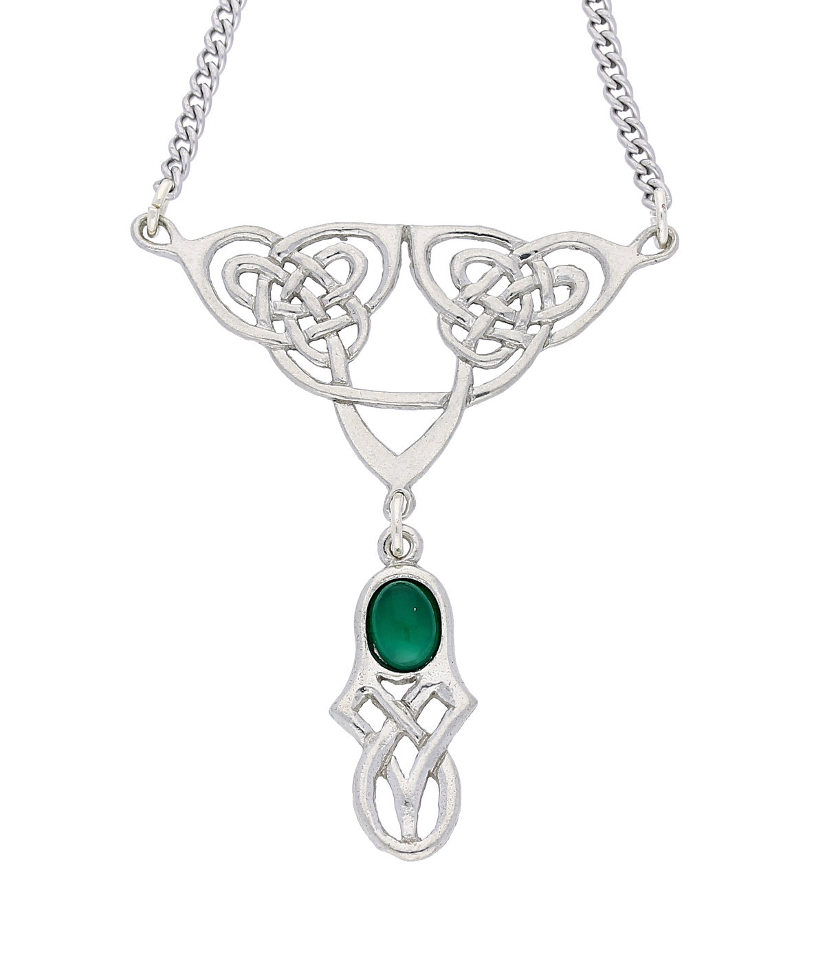 Celtic Knotwork Green Onyx Gemstone Handmade Pewter Necklace